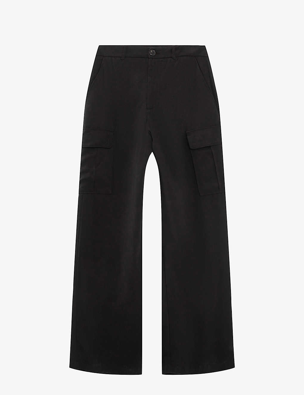 Ikks Womens Black Cargo-pocket Straight-leg High-rise Woven Trousers