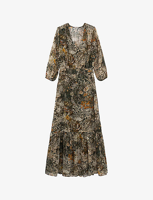 IKKS: Graphic-pattern semi-sheer woven maxi dress