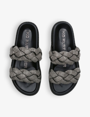 Shop Kg Kurt Geiger Women's Black Rath Bling Braided Vegan-leather Slides