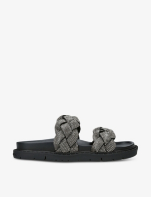 Kg Kurt Geiger Womens Black Rath Bling Braided Vegan-leather Slides