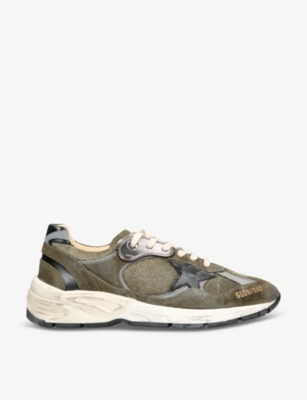 Golden Goose Mens Khaki Running Dad Contrast-panel Leather And Suede Low-top Trainers In Khaki/olive