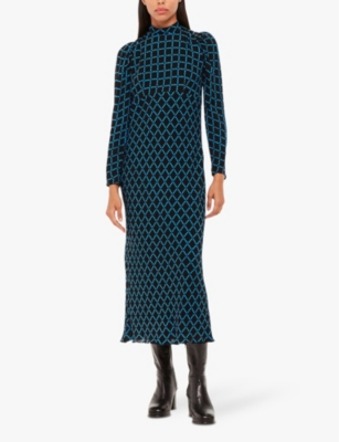 Whistles Womens Multi-coloured Abacus High-neck Checked Woven Midi Dress In Multi-coloured