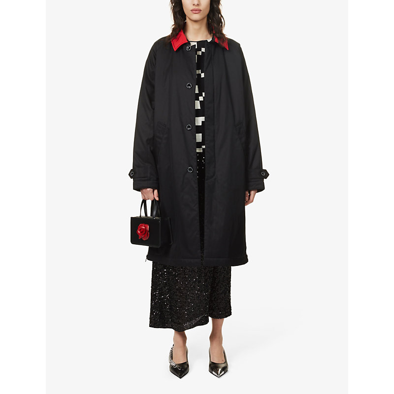 Shop Undercover Women's Black Contrast-collar Embroidered Cotton Coat