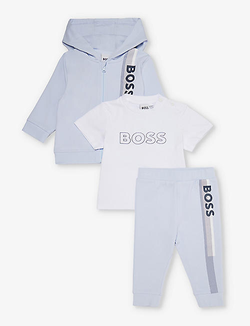 BOSS: Logo-print three-piece stretch-cotton set 3-18 months