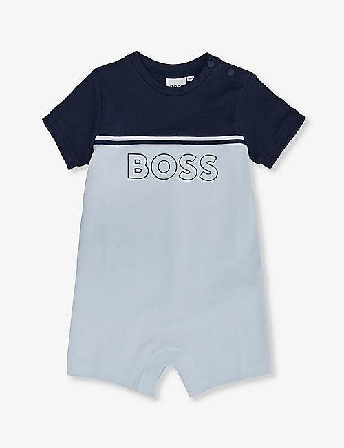 BOSS: Logo text-print stretch-cotton romper 3-12 months
