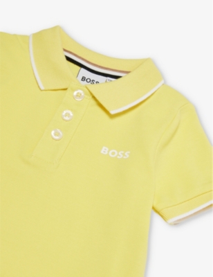 Shop Hugo Boss Boss Straw Yellow Logo-print Cotton-jersey Polo Shirt 9-18 Months