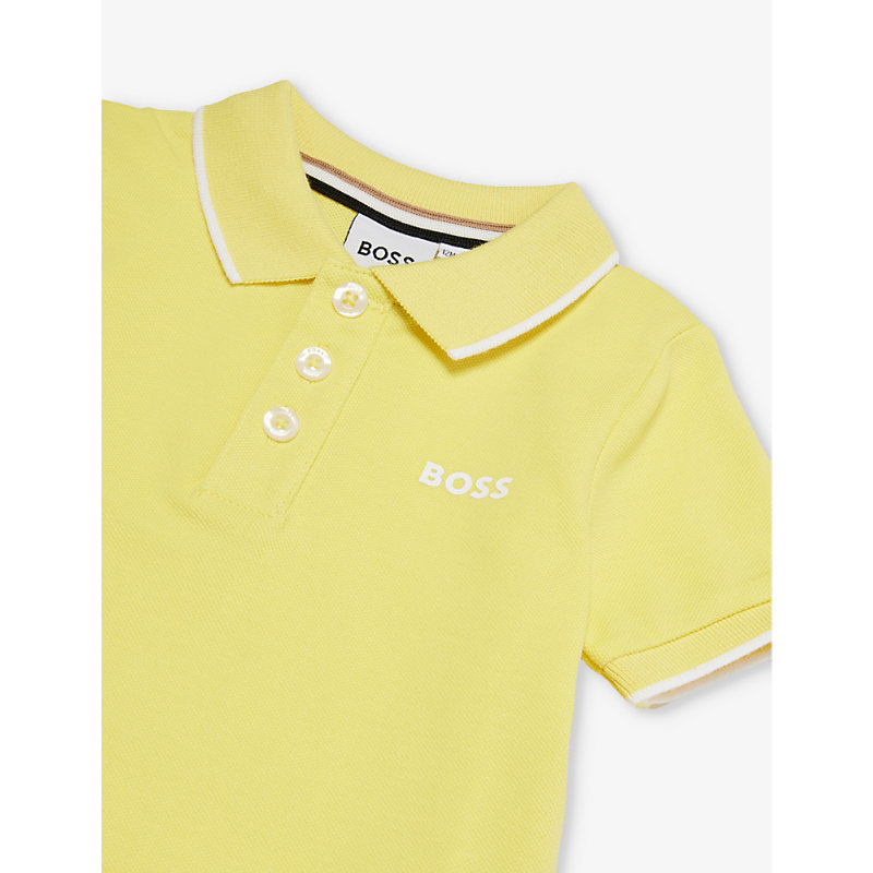 Shop Hugo Boss Logo-print Cotton-jersey Polo Shirt 9-18 Months In Straw Yellow