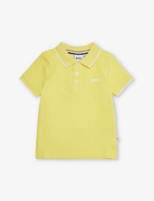 Hugo Boss Babies' Boss Straw Yellow Logo-print Cotton-jersey Polo Shirt 9-18 Months