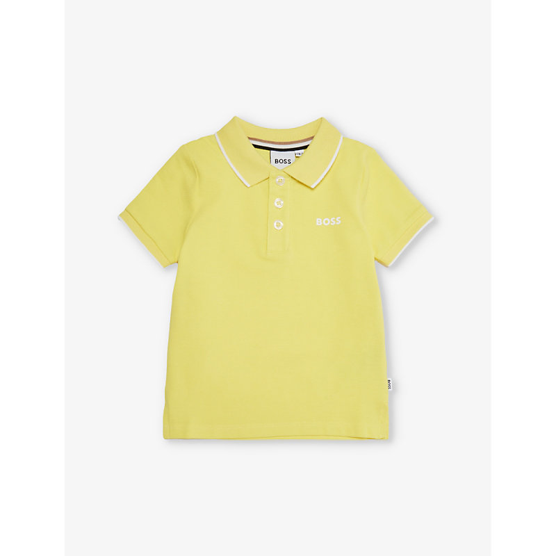 Hugo Boss Babies' Boss Straw Yellow Logo-print Cotton-jersey Polo Shirt 9-18 Months