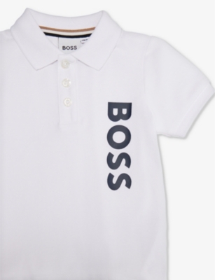 Shop Hugo Boss Boss White Logo-print Short-sleeve Cotton-piqué Polo Shirt 6-36 Months