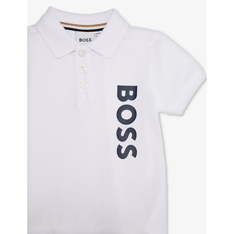 Shop Hugo Boss Boss White Logo-print Short-sleeve Cotton-piqué Polo Shirt 6-36 Months