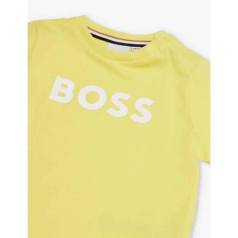 Shop Hugo Boss Boss Straw Yellow Logo-print Cotton-jersey T-shirt 6 Months-3 Years