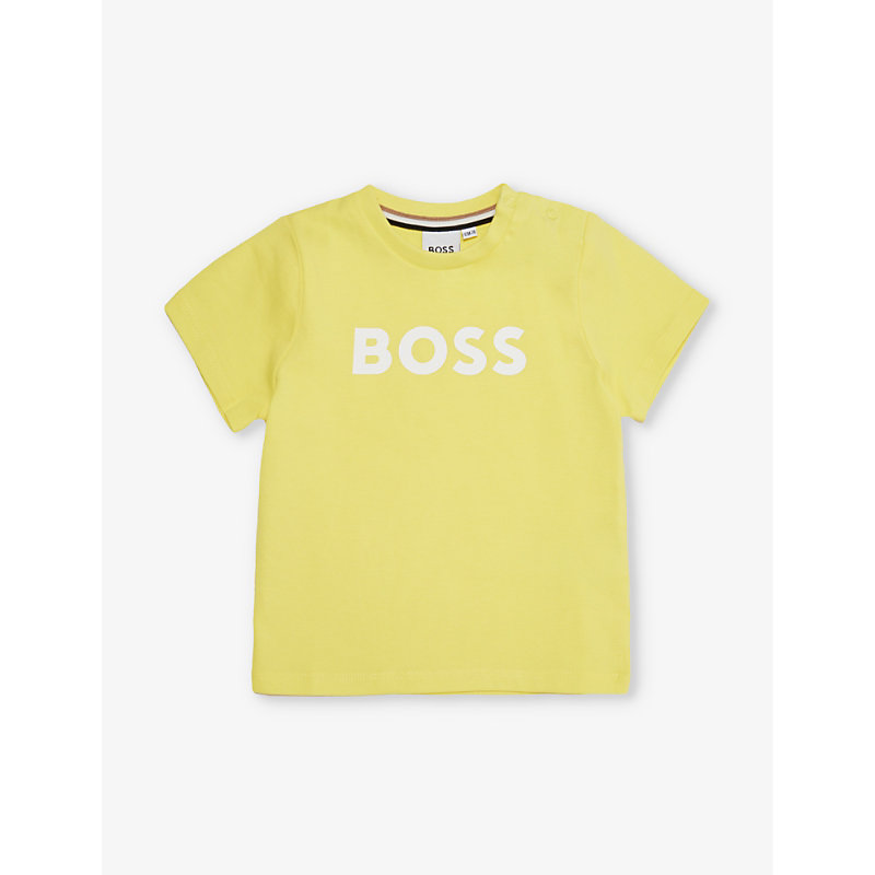 Hugo Boss Babies' Boss Straw Yellow Logo-print Cotton-jersey T-shirt 6 Months-3 Years
