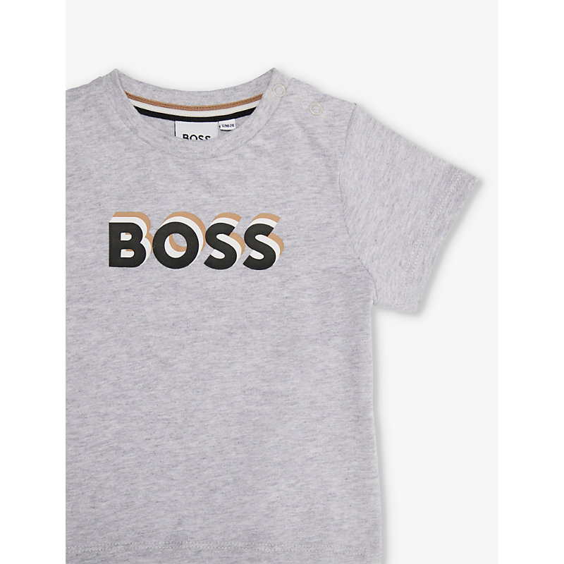 Shop Hugo Boss Boss China Grey Shadow Logo-print Cotton-jersey T-shirt 3-36 Months
