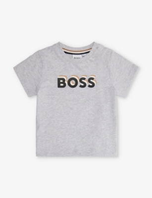 Shop Hugo Boss Shadow Logo-print Cotton-jersey T-shirt 3-36 Months In China Grey