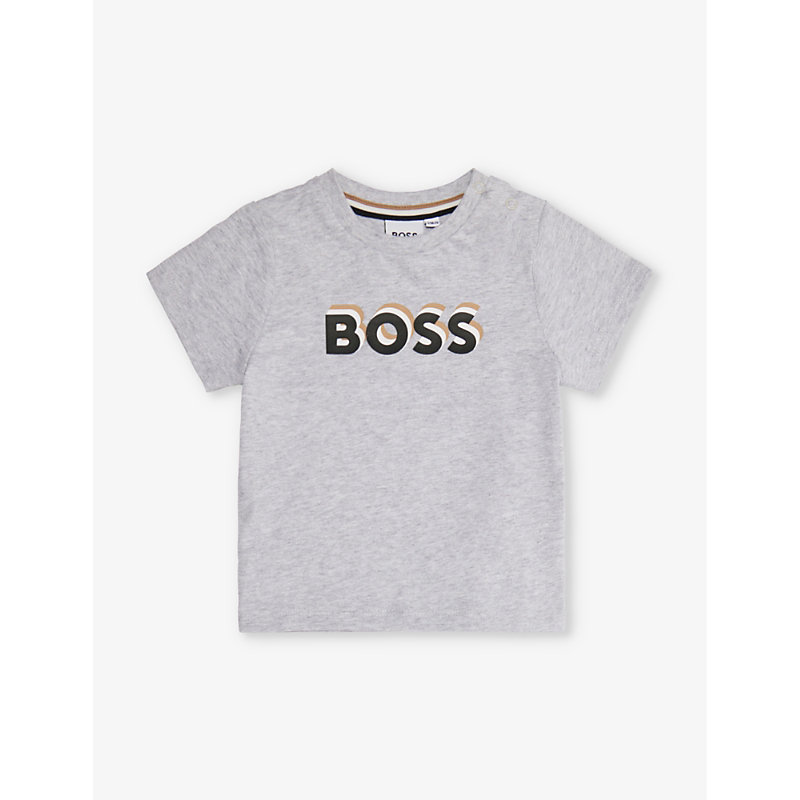 Shop Hugo Boss Boss China Grey Shadow Logo-print Cotton-jersey T-shirt 3-36 Months