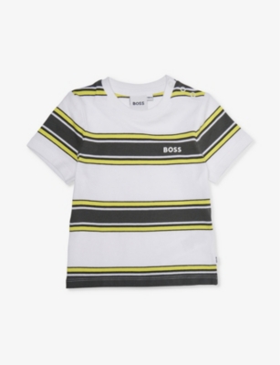 Hugo Boss Babies' Boss White Yellow Stripe-print Short-sleeve Cotton-jersey T-shirt 9-36 Months In White  Yellow