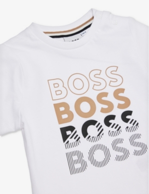 Shop Hugo Boss Boss White Logo-print Cotton-jersey T-shirt 3 Months-3 Years