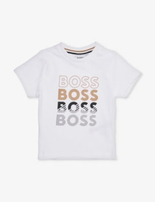 Shop Hugo Boss Logo-print Cotton-jersey T-shirt 3 Months-3 Years In White