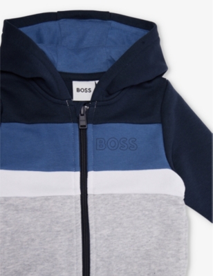 Shop Hugo Boss Boss China Grey Striped Logo-print Cotton-blend Tracksuit 9-36 Months