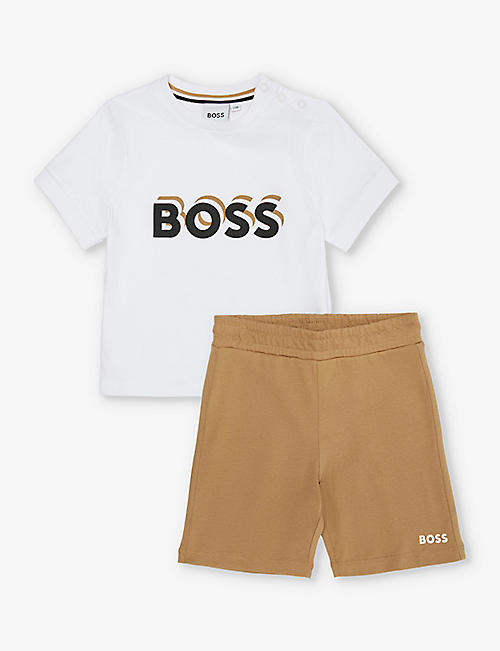 BOSS: Logo text-print cotton-jersey set 9 months-3 years