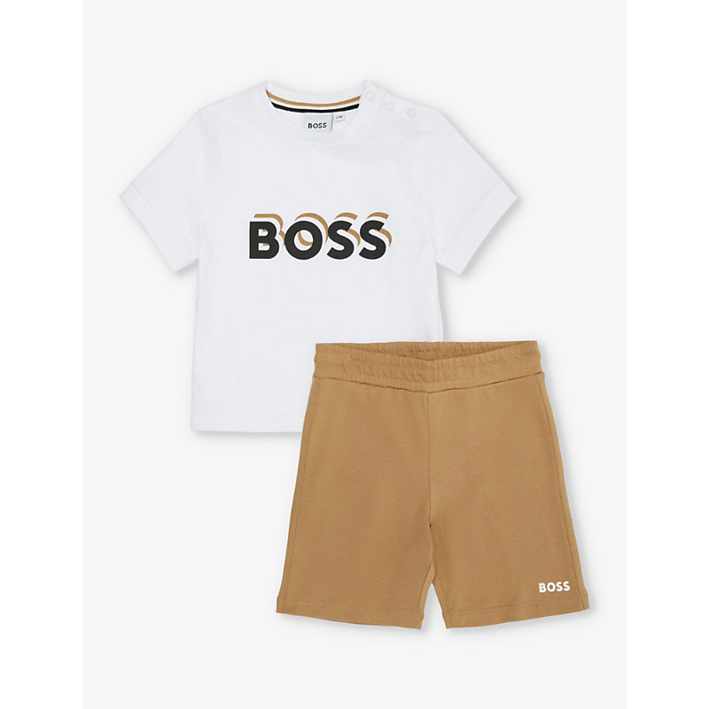 Hugo Boss Babies' Boss Stone Logo Text-print Cotton-jersey Set 9 Months-3 Years