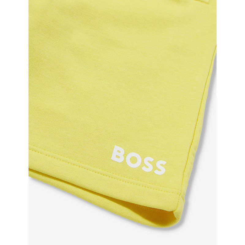Shop Hugo Boss Boss Boys Straw Yellow Kids Logo-print Elasticated-waist Cotton-blend Shorts 4-14 Years