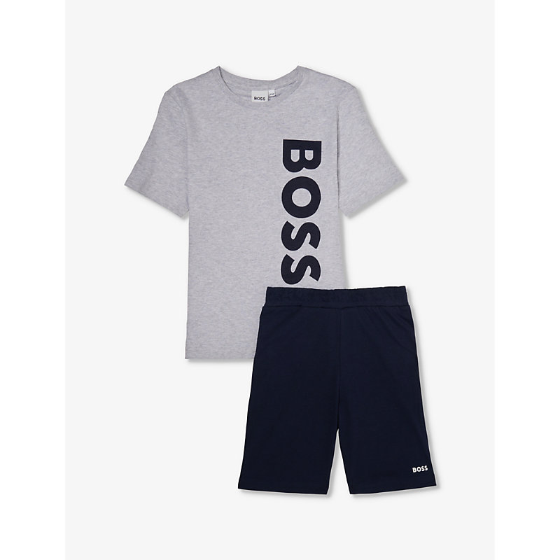 Hugo Boss Boss Boys China Grey Kids Logo Text-print Cotton-jersey Set 4-12 Years