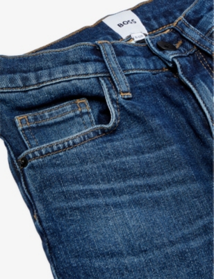 Shop Hugo Boss Boss Boys Stone Pulverisation Kids Brand-patch Regular-fit Stretch-denim Jeans 8-14 Years