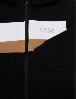 Shop Hugo Boss Boss Boys Black Kids Brand-tab Cotton-jersey Hooded Sweatshirt 8-16 Years