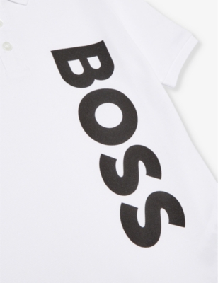Shop Hugo Boss Boss Boys White Kids Logo-print Short-sleeve Cotton-piqué Polo Shirt 4-16 Years