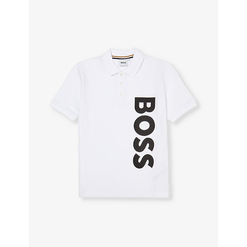 Hugo Boss Boss Boys White Kids Logo-print Short-sleeve Cotton-piqué Polo Shirt 4-16 Years