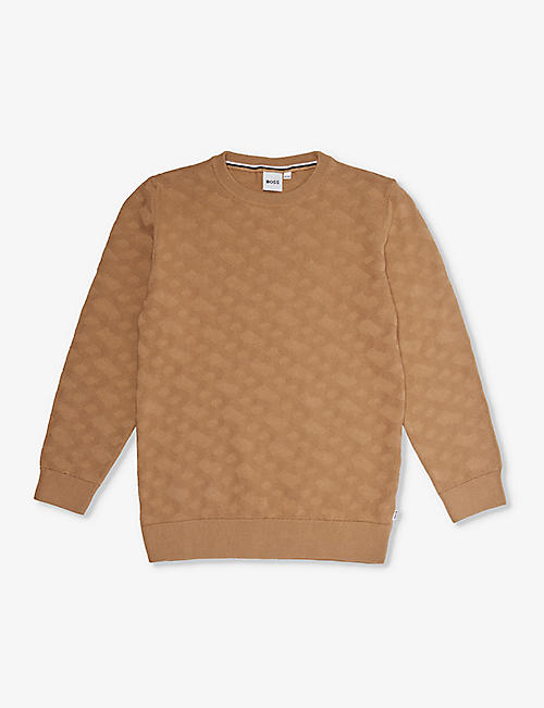 BOSS: Brand-debossed long-sleeve cotton-knit jumper 10-14 years