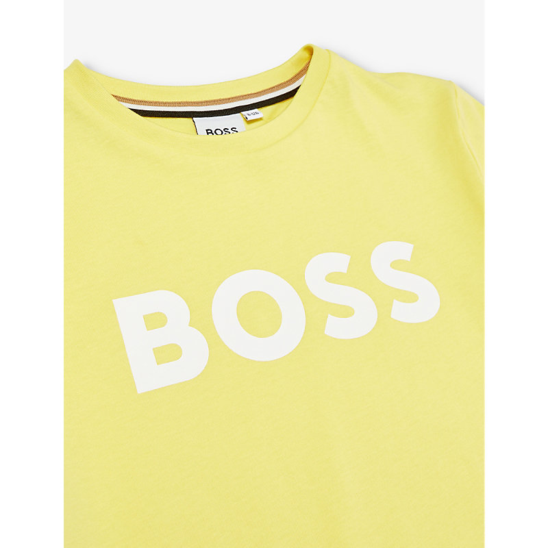Shop Hugo Boss Boss Boys Straw Yellow Kids Classic Logo-print Short-sleeve Cotton-jersey T-shirt 4-16 Years
