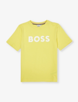 Hugo Boss Boss Boys Straw Yellow Kids Classic Logo-print Short-sleeve Cotton-jersey T-shirt 4-16 Years