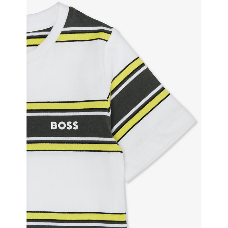 Shop Hugo Boss Stripe-print Cotton-jersey T-shirt 4-12 Years In White  Yellow