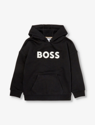 Hugo Boss Boss Boys Black Kids Logo-print Long-sleeve Cotton-blend Hoody 4-16 Years