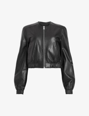 Shop Allsaints Women's Black Everly Bomber Leather Jacket