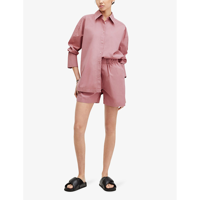 Shop Allsaints Women's Ash Rose Pink Karina Relaxed-fit High-rise Organic-cotton Shorts
