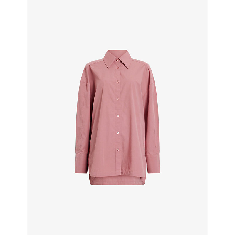 Allsaints Womens Ash Rose Pink Karina Relaxed-fit Long-sleeve Organic-cotton Shirt