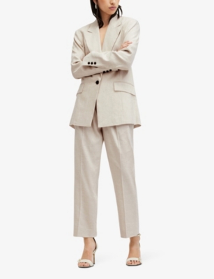 Shop Allsaints Women's Neutral Beige Whitney Straight-leg High-rise Stretch Linen-blend Trousers