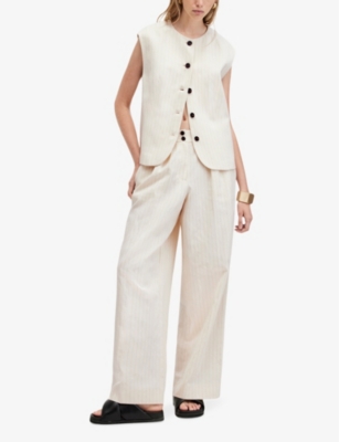 Shop Allsaints Women's Ivory White Payton Pinstripe Cotton And Linen-blend Waistcoat