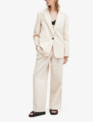 Shop Allsaints Payton Wide-leg High-rise Cotton And Linen-blend Trousers In Ivory White