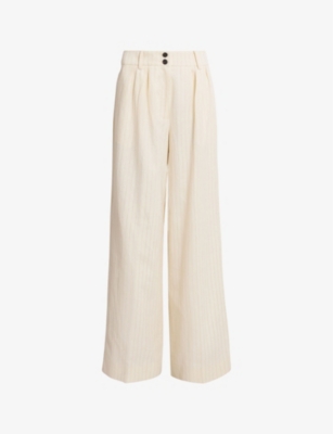 Shop Allsaints Women's Ivory White Payton Wide-leg High-rise Cotton And Linen-blend Trousers