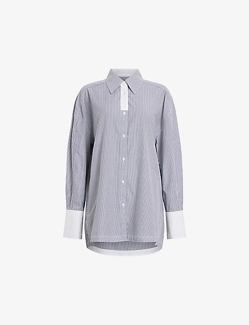 ALLSAINTS: Karina relaxed-fit stripe organic-cotton shirt