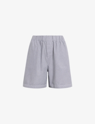 Allsaints Karina High-rise Relaxed-fit Organic-cotton Shorts In Blue/white