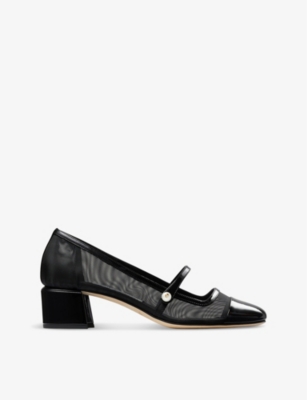 JIMMY CHOO: Elisa 45 mesh and patent-leather heeled courts