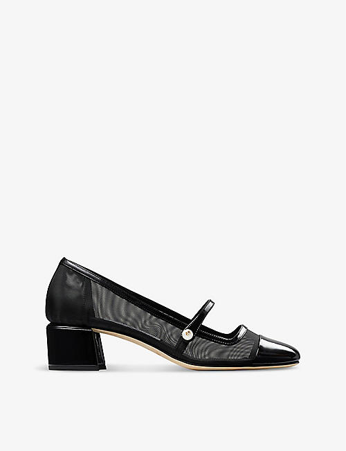 JIMMY CHOO: Elisa 45 mesh and patent-leather heeled courts