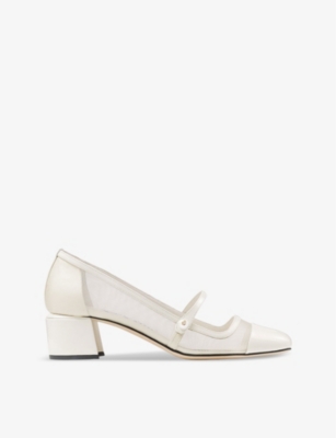 JIMMY CHOO: Elisa 45 mesh and patent-leather heeled courts