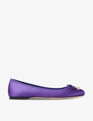 JIMMY CHOO: Elme bow-embellished satin ballet pumps